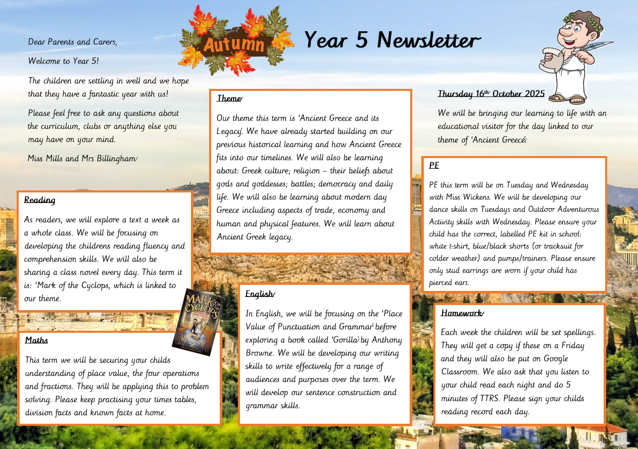 Year 5 Newsletter Autumn 2025