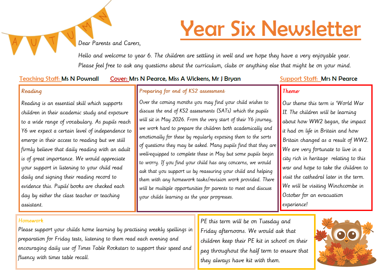 Year 6 Newsletter Autumn 2025